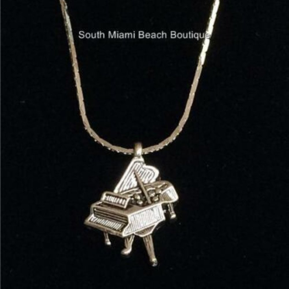 Silver Grand Piano Necklace Musician Music Teacher